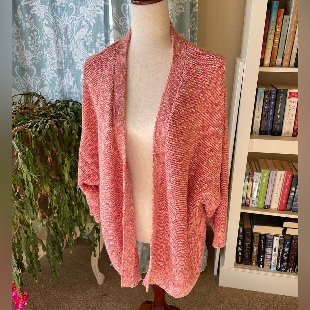 LANE BRYANT pink cotton knit dolman sleeve duster cardigan